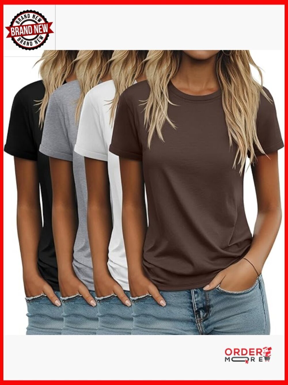 4 Pack Women's Cotton Tunic Tees Short Sleeve Crewneck Loose Fit Basic Tops
